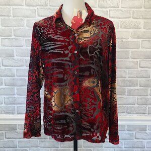 Vintage Y2K Velvet Burnout Long Sleeve Button Shirt NEW NOS Whimsigoth S Blouse